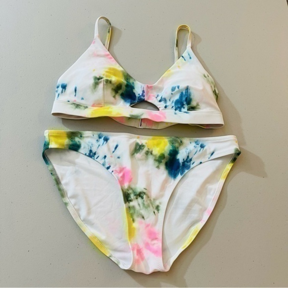 Old Navy Two Piece Tie Dye Swimwear Size Medium Blue/Yellow